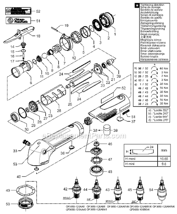 Page A Diagram and Parts List for CP3650-100AB6VK  Chicago Pneumatic Angle Grinder